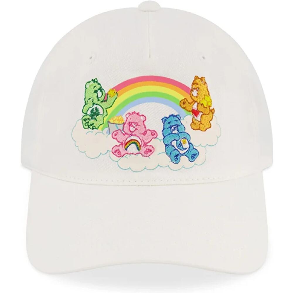 Care Bears Hat Baseball Cap Adjustable Hook Loop Embroidered Rainbow White OS